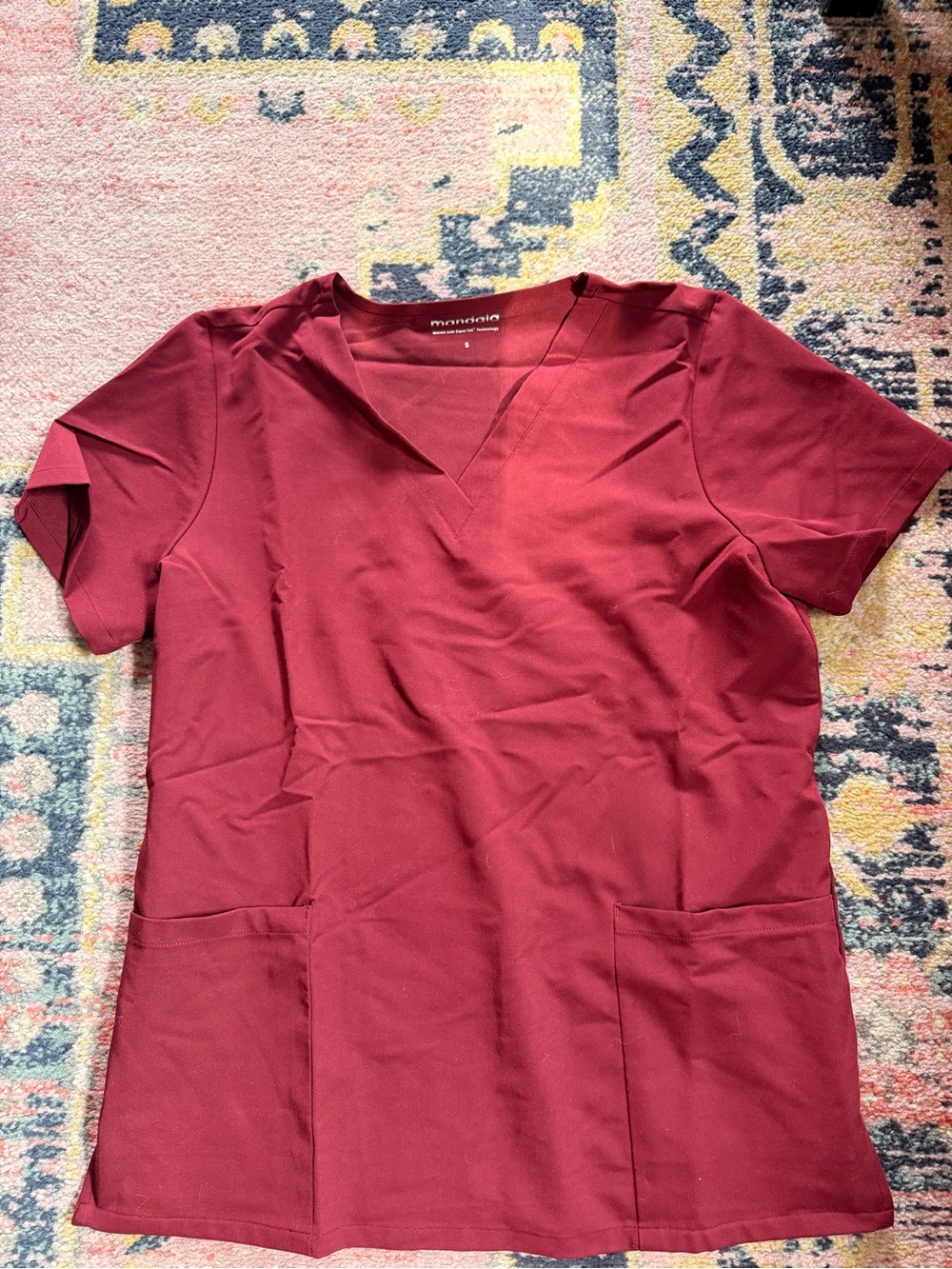 Mandala V-Neck Women’s Medical Scrub Top - Burgundy